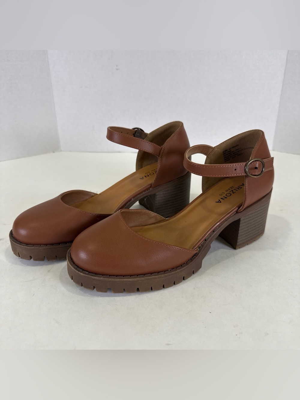 Arizona PRAIRIE Women's 6.5 Lug Sole Mary Jane Shoes Chunky Heel Cognac Brown